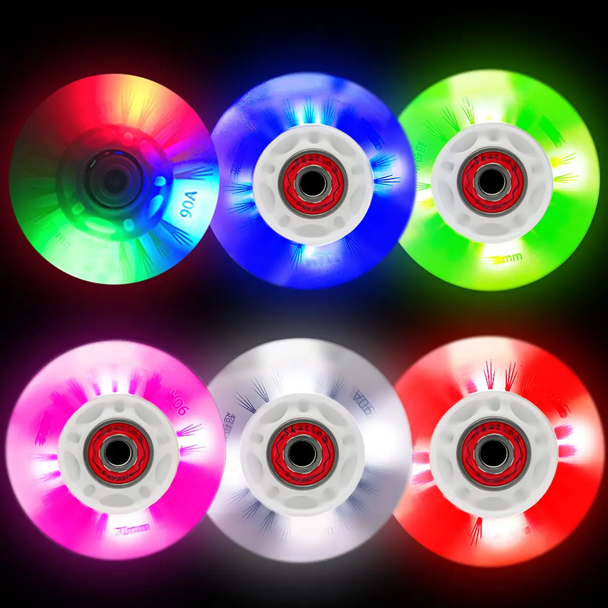 FYANER Light up Inline Skate Wheels 80mm | Luminescent, Hard 90A for Indoor & Outdoor Use - main product image
