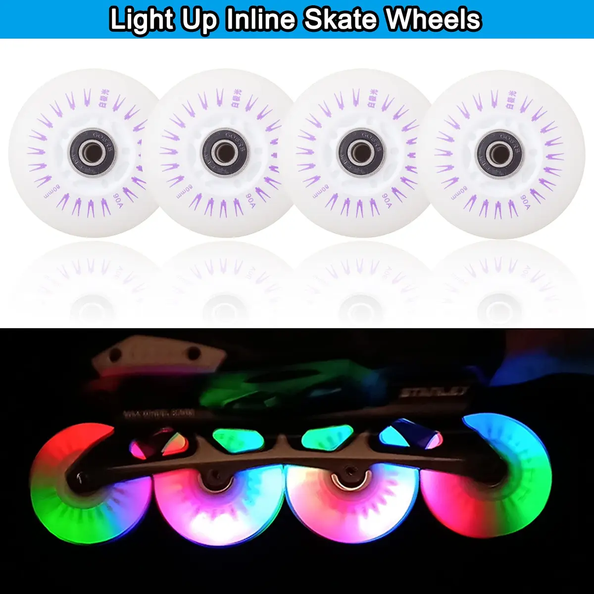 FYANER Light up Inline Skate Wheels 80mm | Luminescent, Hard 90A for Indoor & Outdoor Use - view 5