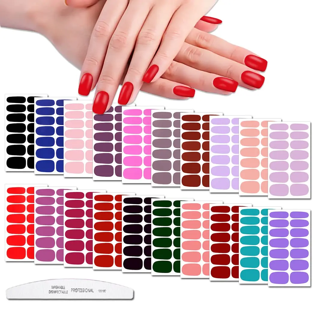 WOKOTO Solid Nail Polish Strips 20 Sheets | 280 Nail Art Stickers & File Kit - main product image