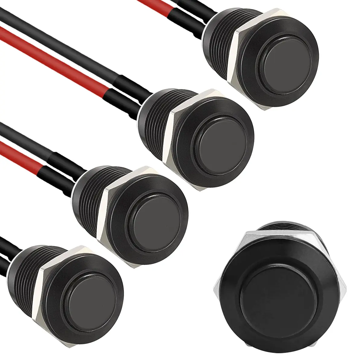 STARELO 5pcs 12mm Momentary Push Button Switch Black Shell | IP65 Waterproof, Aluminum Alloy, 2A/12V DC - main product image