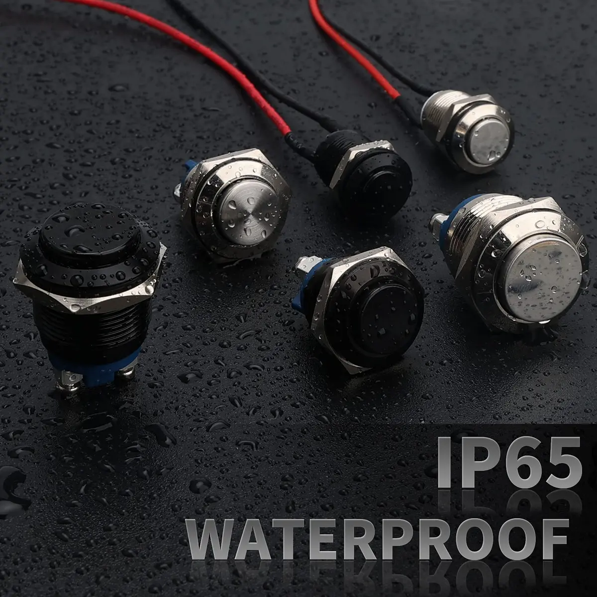 STARELO 5pcs 12mm Momentary Push Button Switch Black Shell | IP65 Waterproof, Aluminum Alloy, 2A/12V DC - view 6