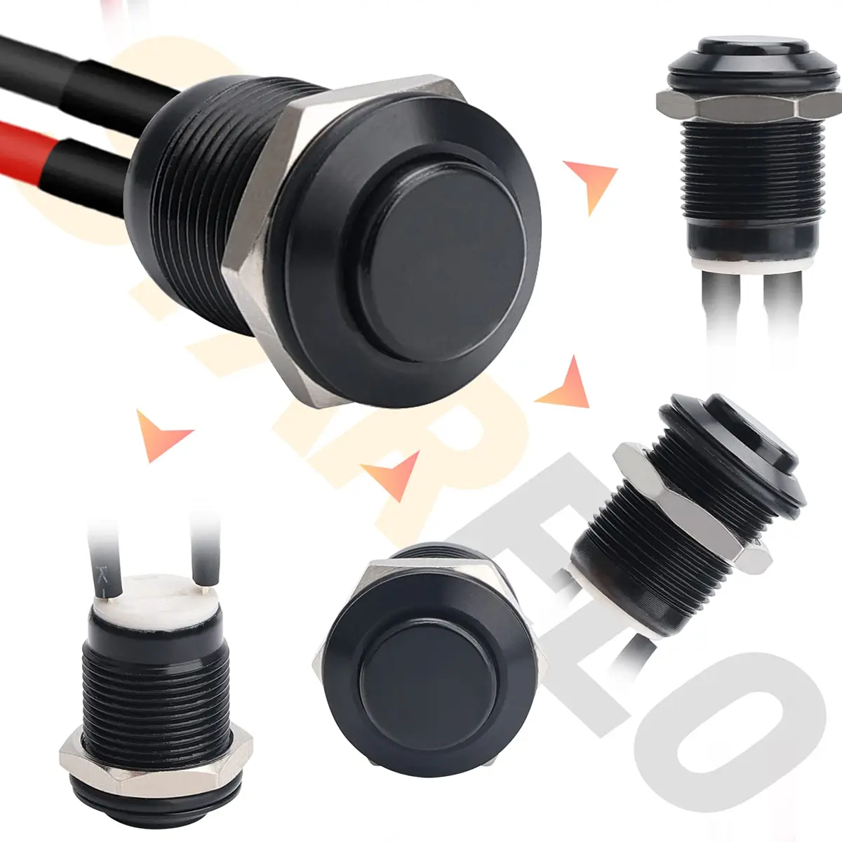 STARELO 5pcs 12mm Momentary Push Button Switch Black Shell | IP65 Waterproof, Aluminum Alloy, 2A/12V DC - view 2
