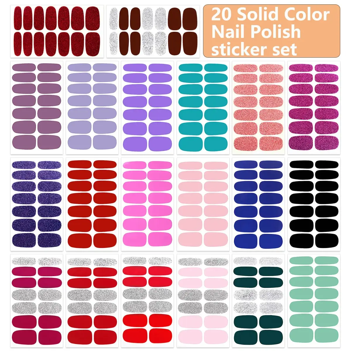 WOKOTO 20 Sheets Nail Polish Strips Set (280 Pieces Total) | Easy Application & Long-Lasting Wear - view 2