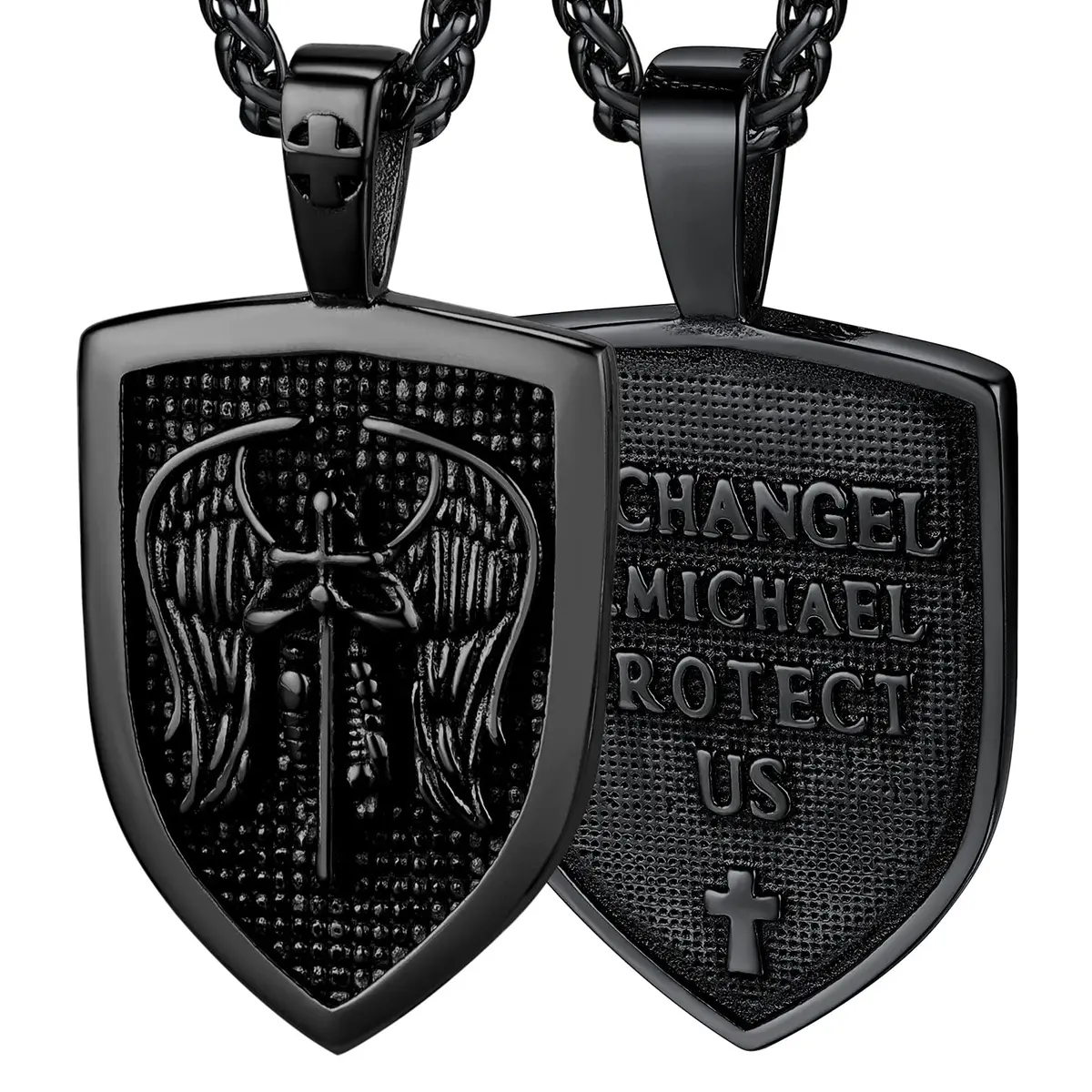 FaithHeart Saint Michael Pendant Necklace for Men, 55+5 CM (22+2 Inches) Wheat Chain | Archangel Protection Amulet - main product image