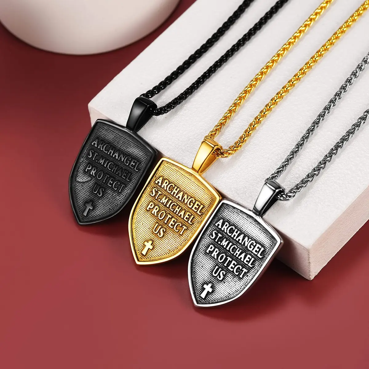 FaithHeart Saint Michael Pendant Necklace for Men, 55+5 CM (22+2 Inches) Wheat Chain | Archangel Protection Amulet - view 9