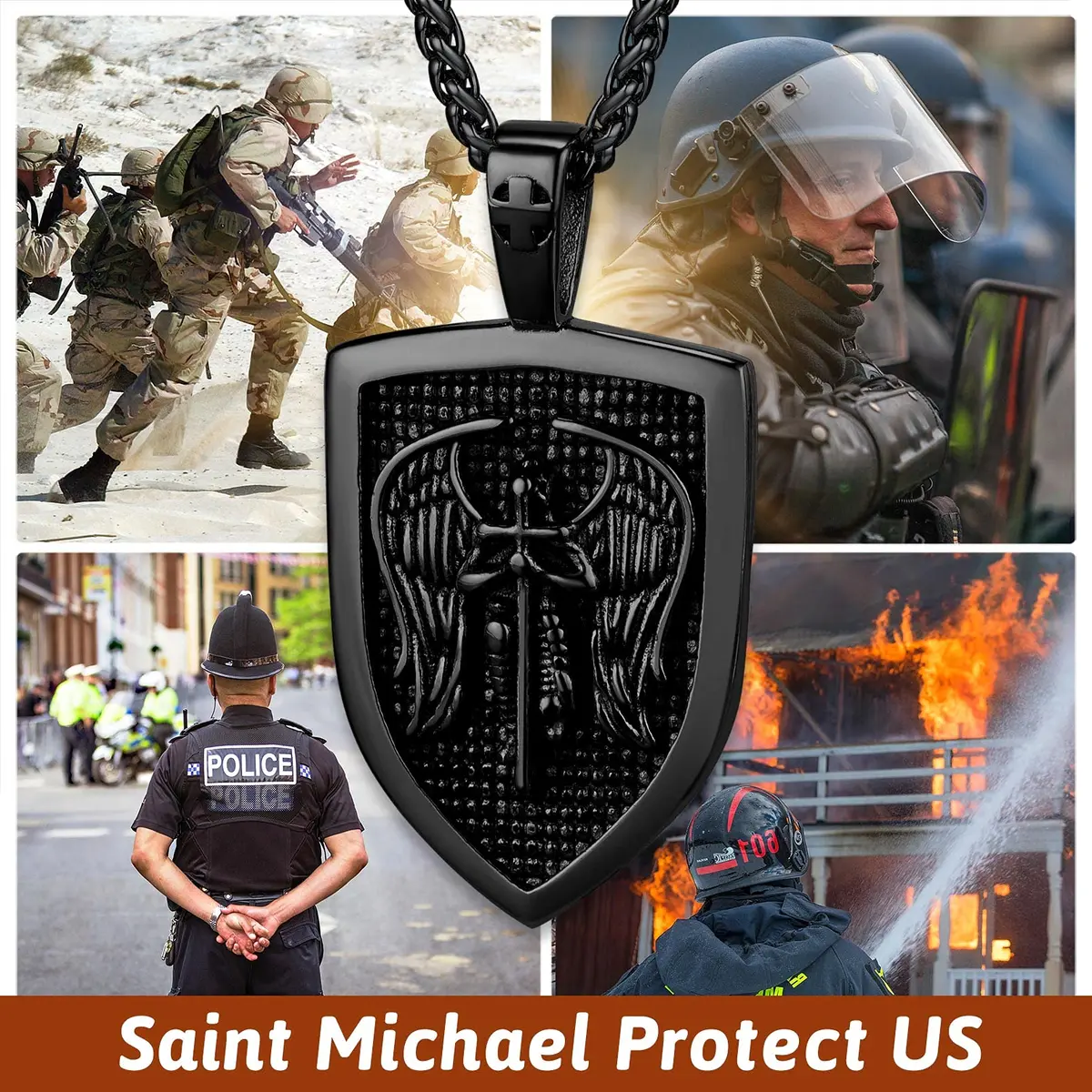 FaithHeart Saint Michael Pendant Necklace for Men, 55+5 CM (22+2 Inches) Wheat Chain | Archangel Protection Amulet - view 3
