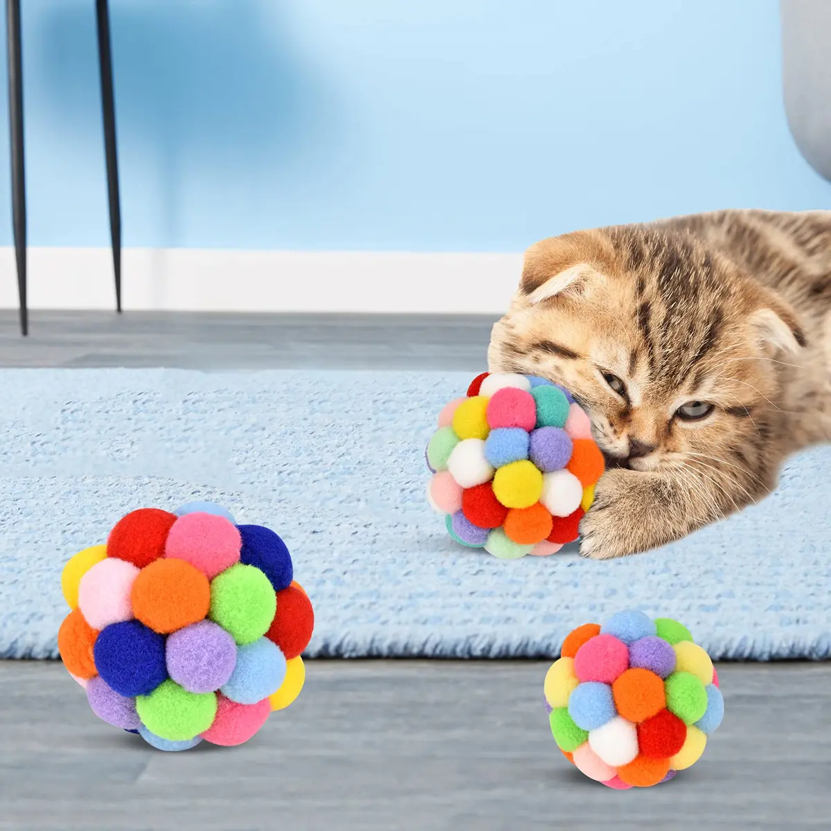 TUSATIY Cat Toy Balls with Bell 3PCS | Colorful Soft Fuzzy Balls for Indoor Cats & Kittens - view 5