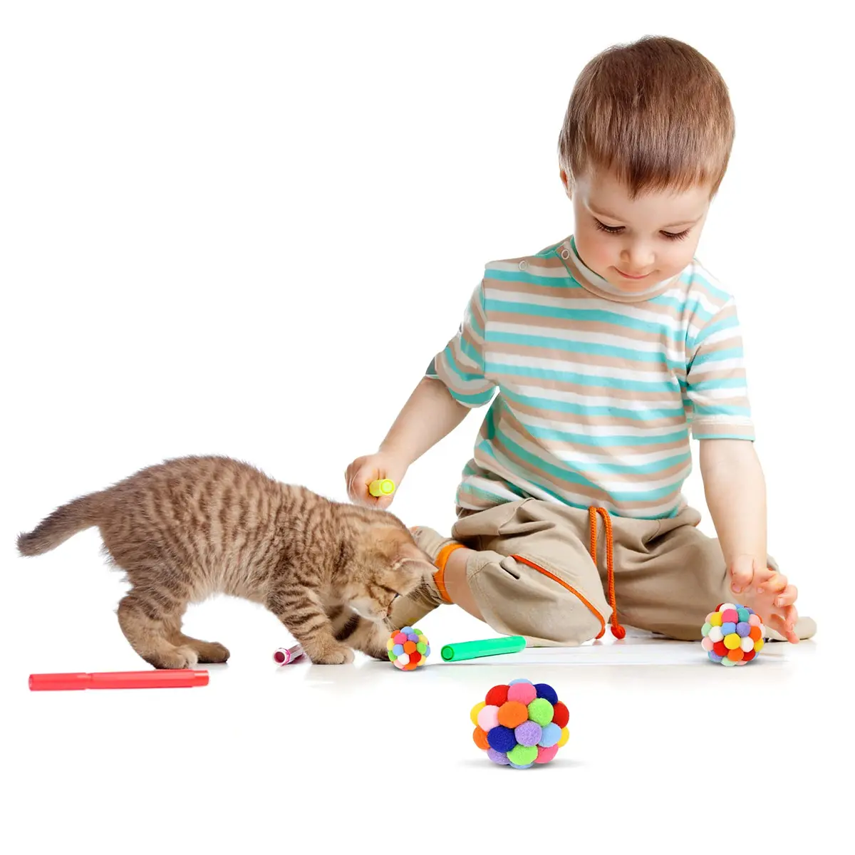 TUSATIY Cat Toy Balls with Bell 3PCS | Colorful Soft Fuzzy Balls for Indoor Cats & Kittens - view 2