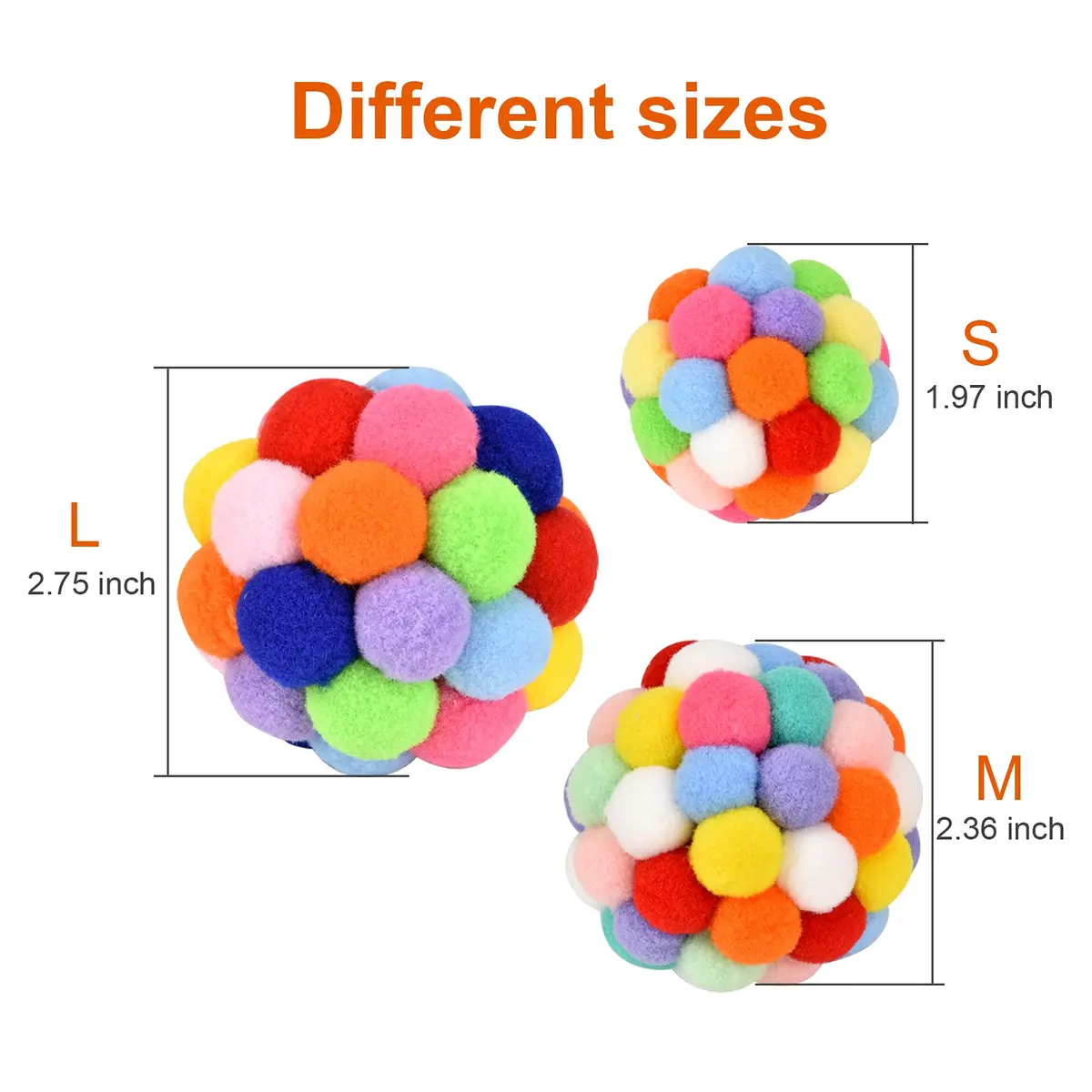 TUSATIY Cat Toy Balls with Bell 3PCS | Colorful Soft Fuzzy Balls for Indoor Cats & Kittens - view 3