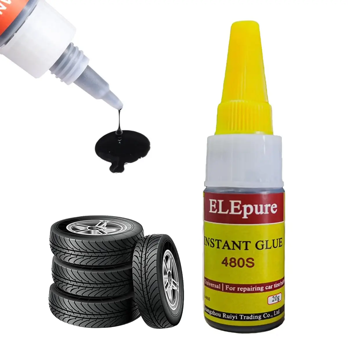 ELEpure Black Tire Repair Glue 20g (0.7oz) | Strong Adhesive for Sidewall Gash & Dent Repair - main product image