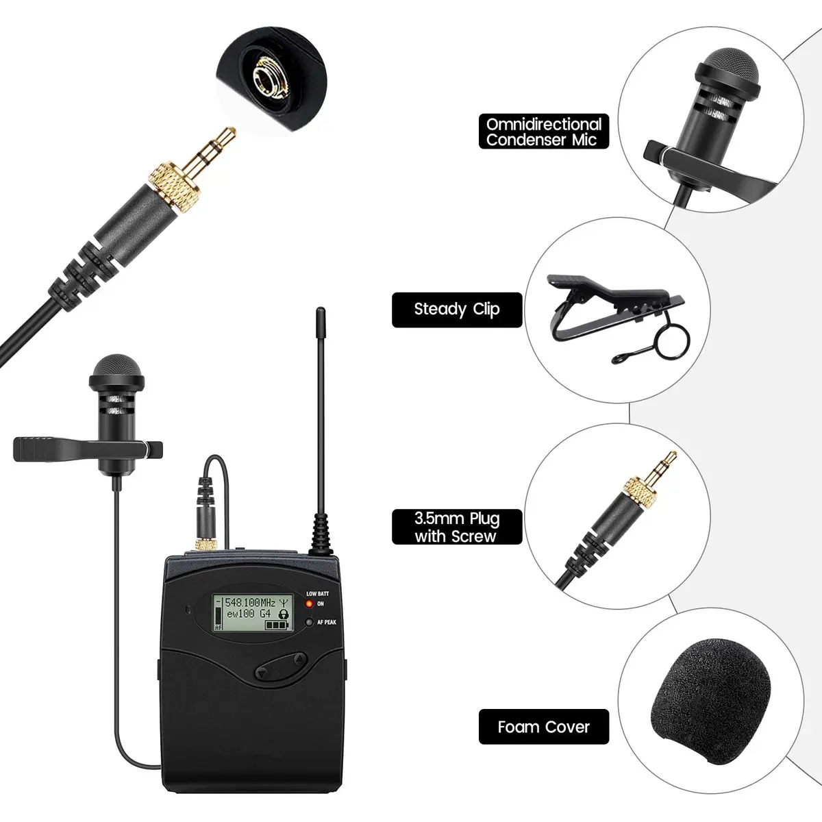 weishan 2-Pack Lavalier Lapel Microphone for Sennheiser Wireless Transmitter, 3.5mm Screw Lock | Omnidirectional Condenser Mic for Stage, Presenters, Broadcast - view 4