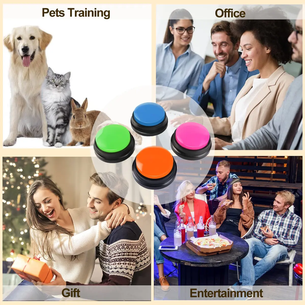 OFVENS Voice Recording Button 4 Packs (Rose Red+Dark Blue+Green+Orange) | Recordable Sound Button for Pet Training & Fun Gifts - view 6