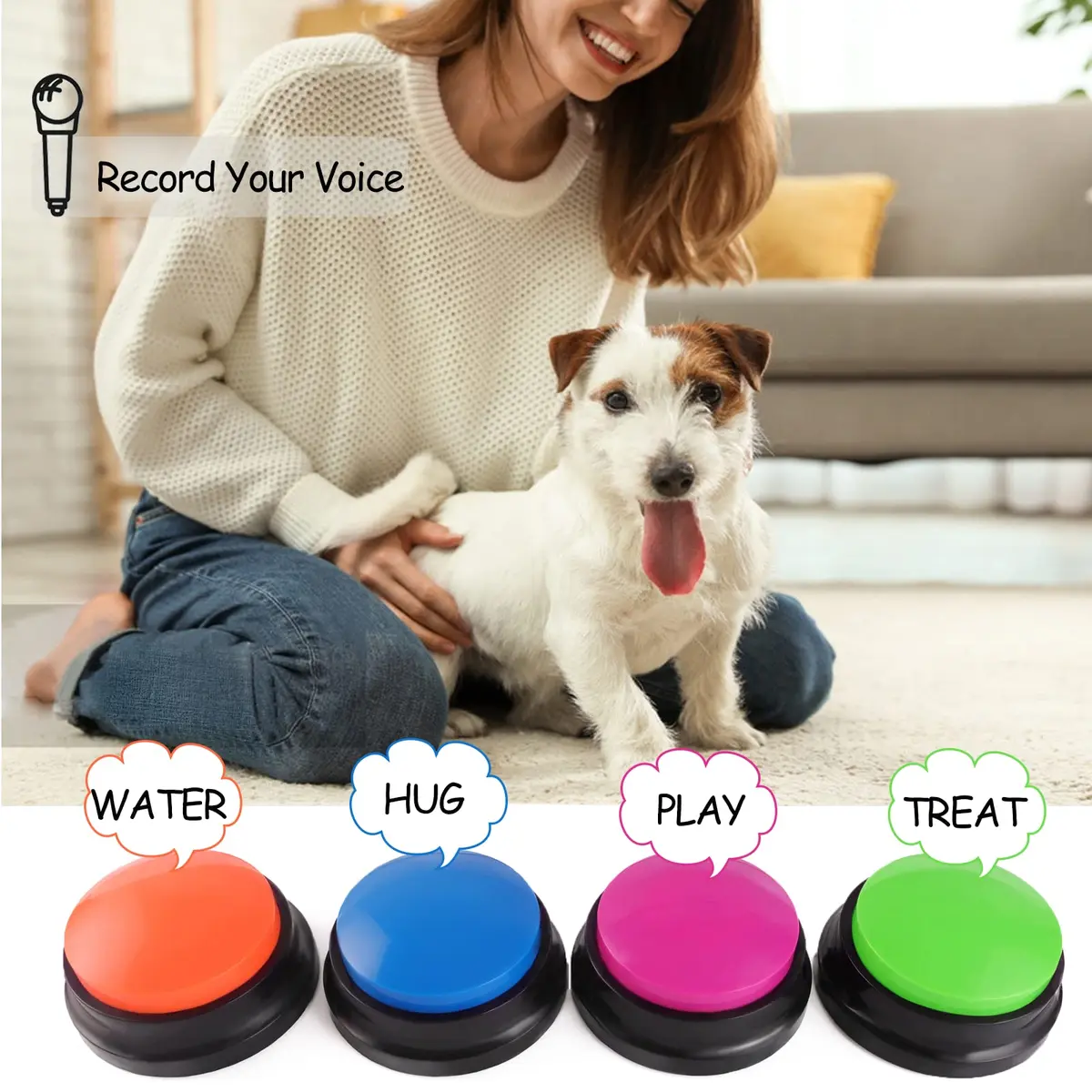 OFVENS Voice Recording Button 4 Packs (Rose Red+Dark Blue+Green+Orange) | Recordable Sound Button for Pet Training & Fun Gifts - view 3