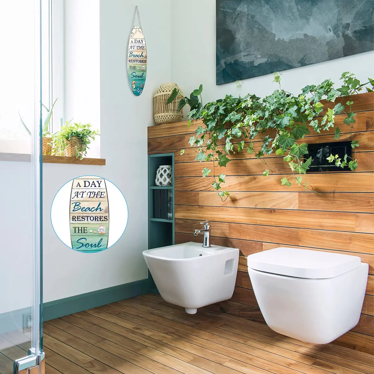 Hotop Metal Beach Sign 10 x 32 cm (4 x 12.6 inches) | Coastal Beach Wall Decor for Bathroom - view 4
