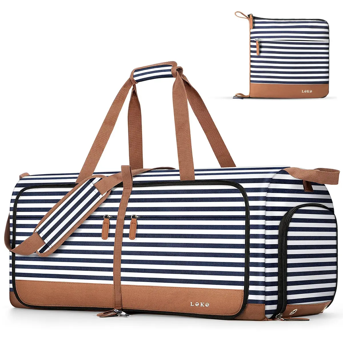 Lekesky Foldable Travel Duffle Bag 60L Blue Stripes | Large Capacity, Water-Resistant, Lightweight & Multi-Purpose - main product image