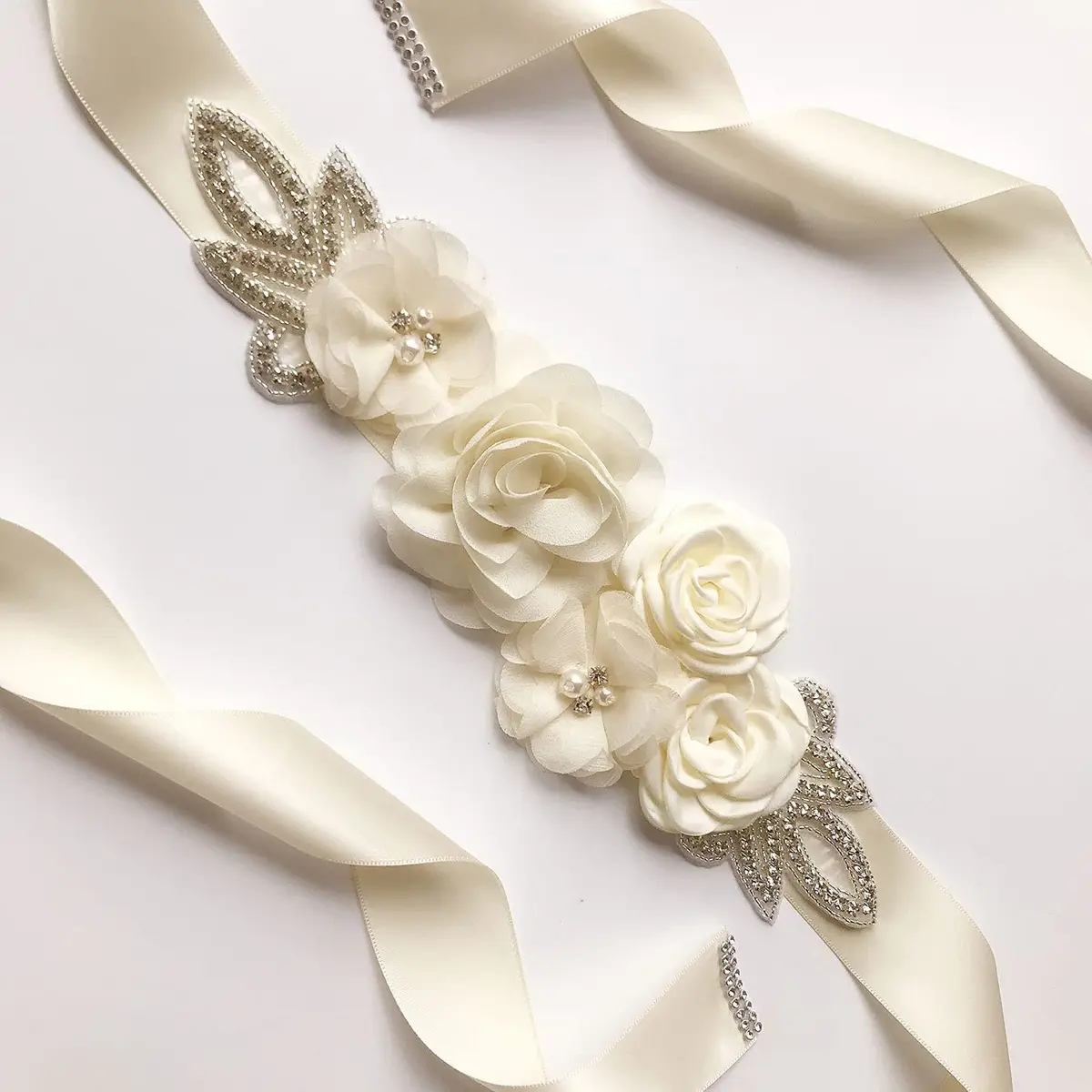 Huralona Wedding Sash Belt Satin Ribbon with Flowers Pearls Rhinestone | Elegant Bridal Accessory for Women - view 6