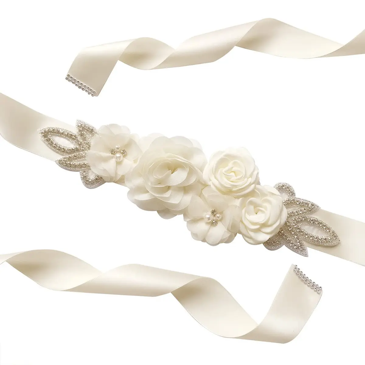 Huralona Wedding Sash Belt Satin Ribbon with Flowers Pearls Rhinestone | Elegant Bridal Accessory for Women - view 3