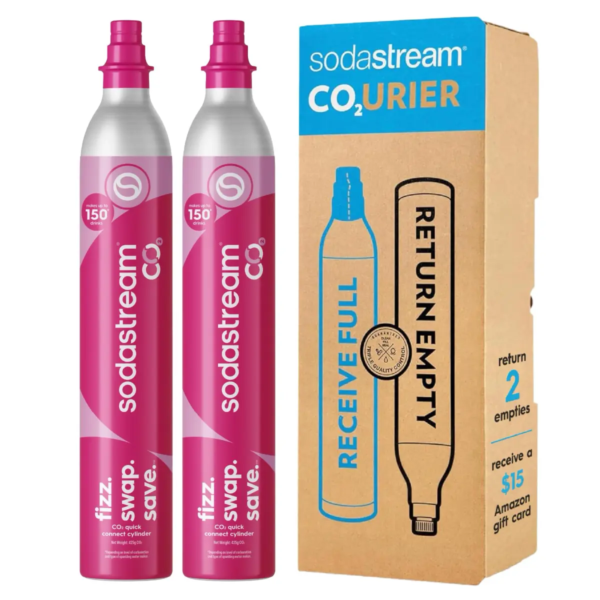 SodaStream Pink Quick Connect CO2 Cylinders 2 x 60L (1.3kg / 2.9lb) | Exchange Pack for TERRA, ART, ENSO, DUO, E-TERRA - main product image