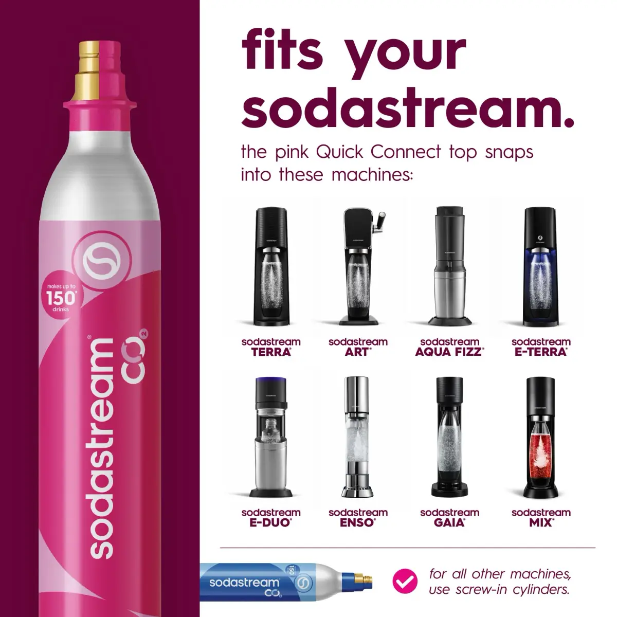 SodaStream Pink Quick Connect CO2 Cylinders 2 x 60L (1.3kg / 2.9lb) | Exchange Pack for TERRA, ART, ENSO, DUO, E-TERRA - view 2