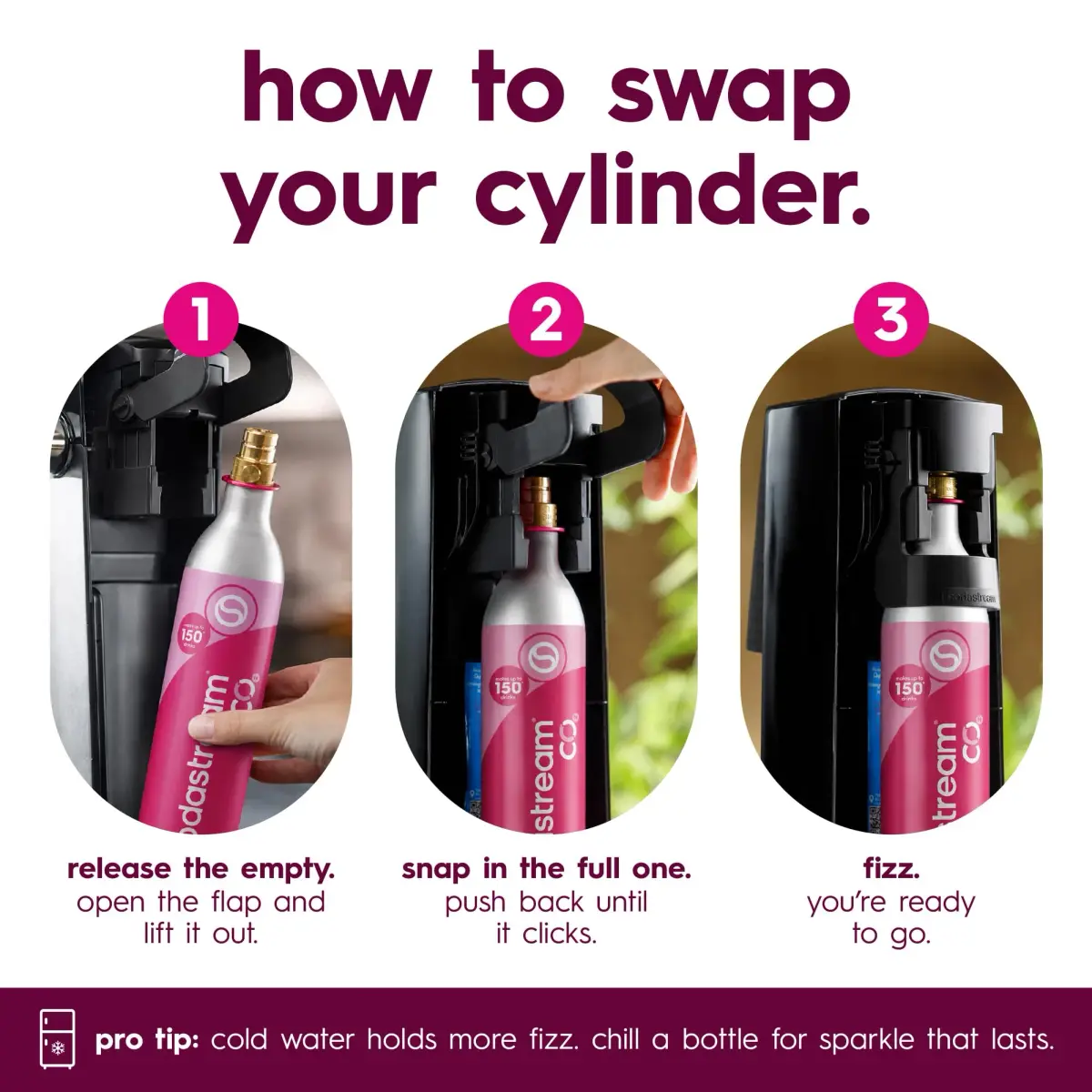 SodaStream Pink Quick Connect CO2 Cylinders 2 x 60L (1.3kg / 2.9lb) | Exchange Pack for TERRA, ART, ENSO, DUO, E-TERRA - view 3