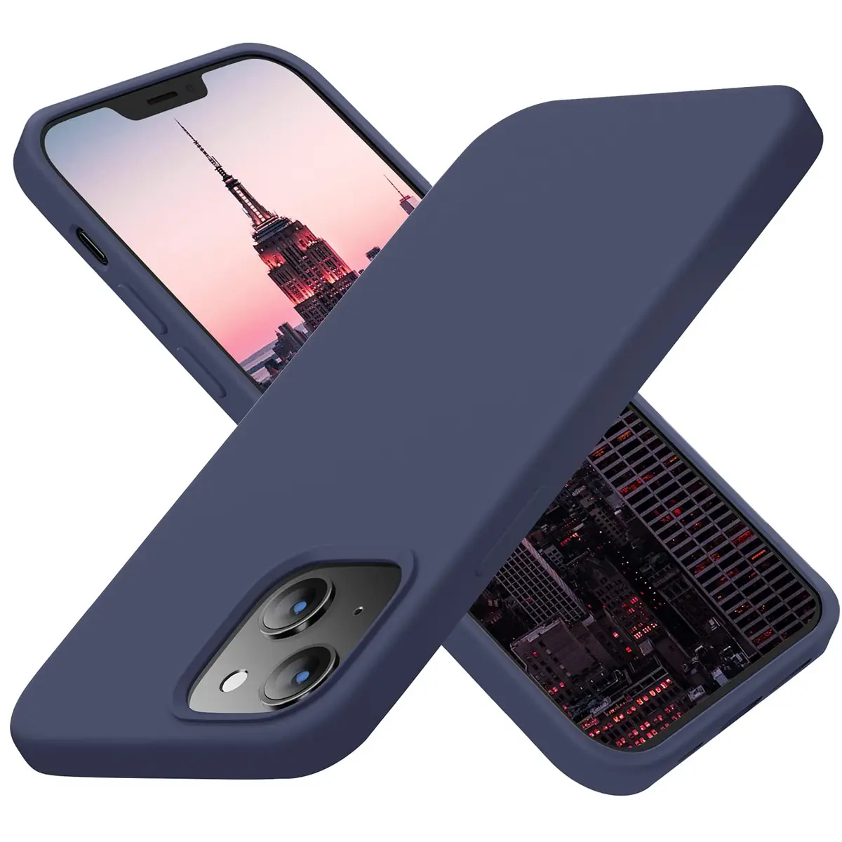 Cordking Designed for iPhone 13 Case/iPhone 14 Case, Navy Blue | Liquid Silicone Slim Protective Cover with Raised Lips - main product image