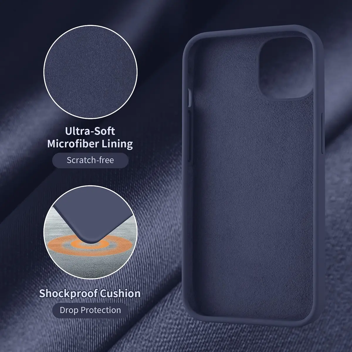 Cordking Designed for iPhone 13 Case/iPhone 14 Case, Navy Blue | Liquid Silicone Slim Protective Cover with Raised Lips - view 6