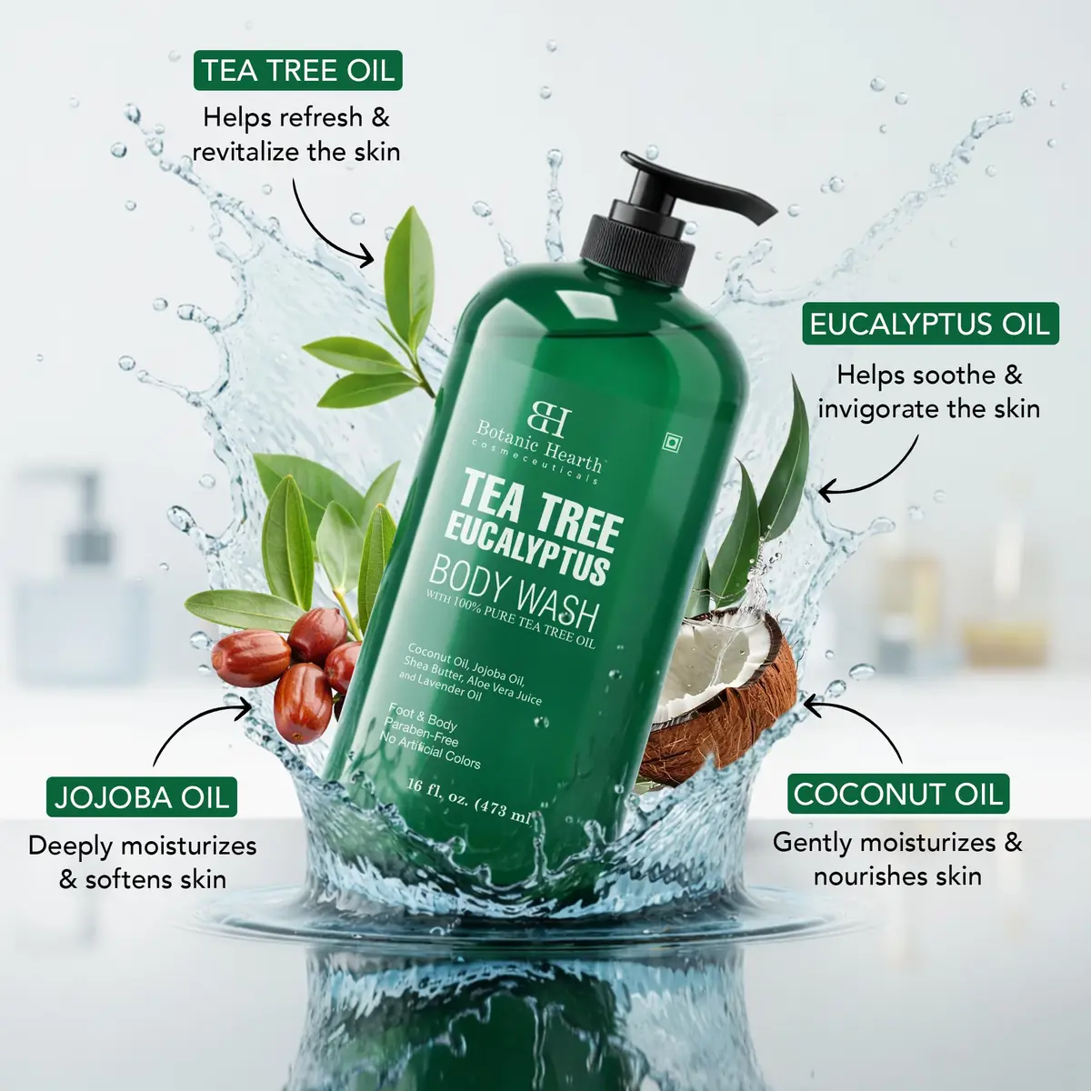 Botanic Hearth Eucalyptus & Tea Tree Body Wash – 16 fl oz | Refreshing, Hydrating & Sulfate-Free - view 2