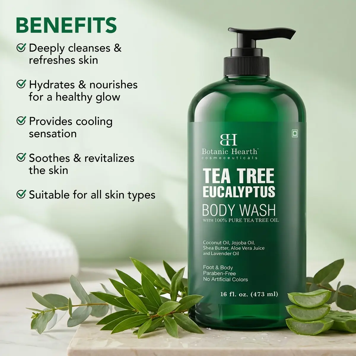 Botanic Hearth Eucalyptus & Tea Tree Body Wash – 16 fl oz | Refreshing, Hydrating & Sulfate-Free - view 3