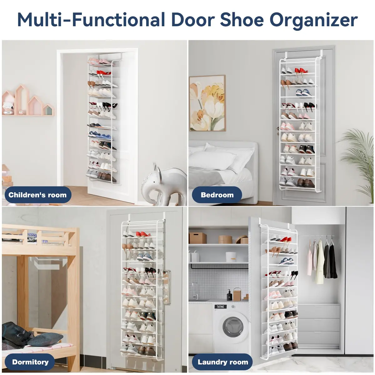 Whitmor 12-Tier Over The Door Shoe Organizer, 74" H x 21.7" W x 7.5" D | Holds 36 Pairs, Metal & Mesh Shoe Rack - view 7