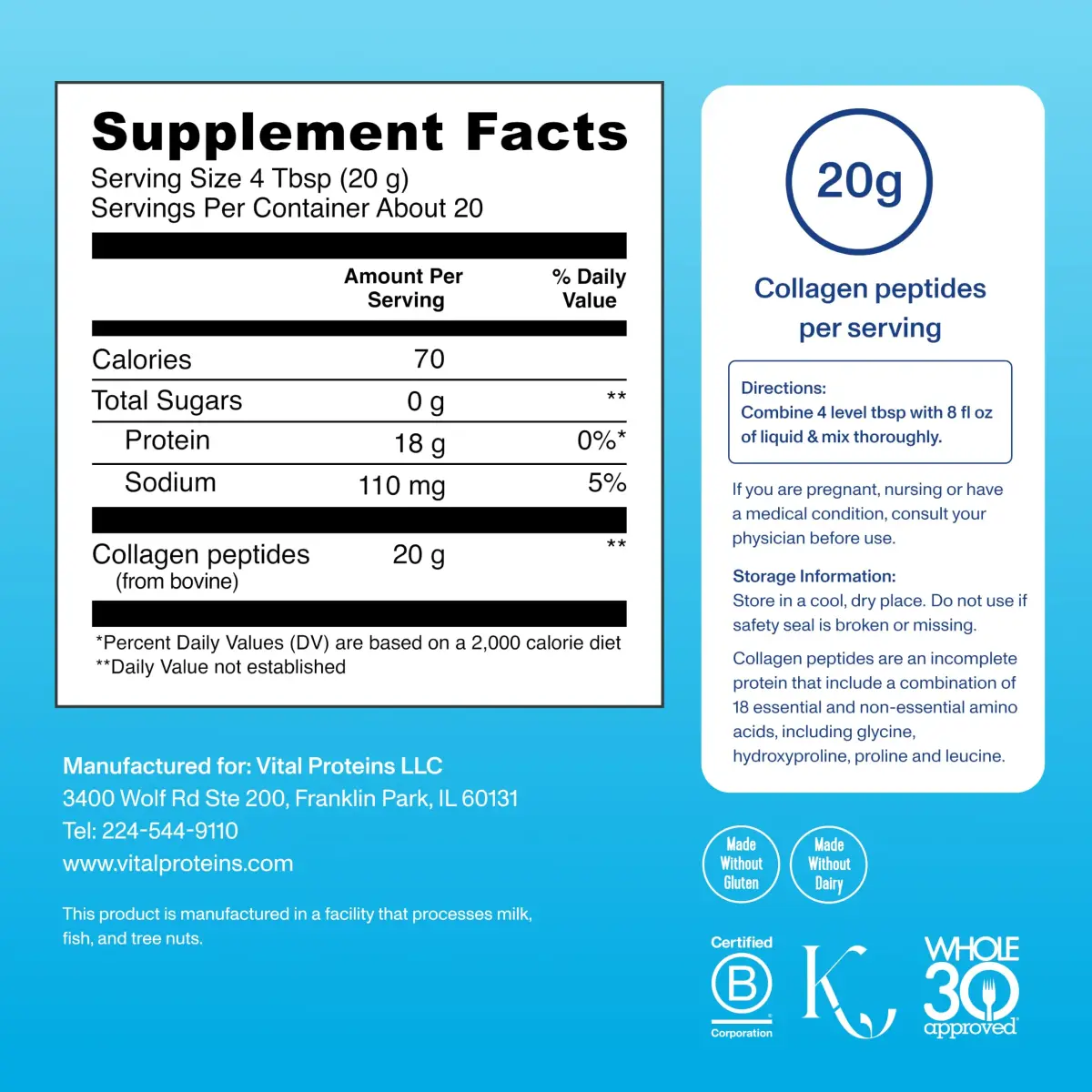 Vital Proteins Collagen Peptides Powder Unflavored 14.3oz (405g) | Supports Hair, Skin, Nails, Bones & Joints - view 6