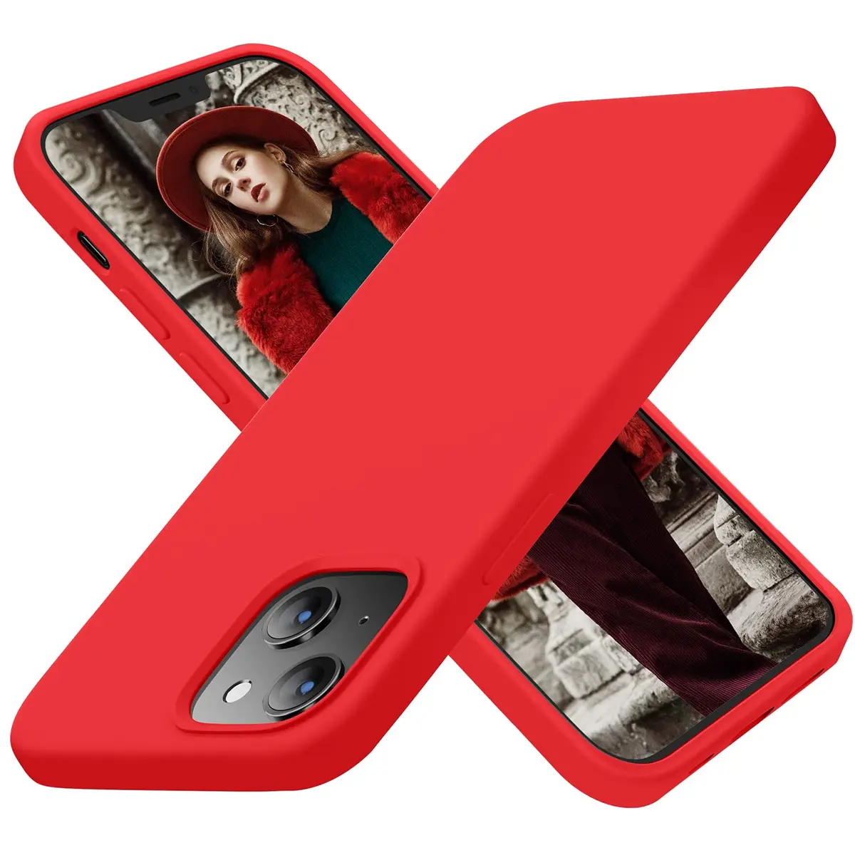 Cordking Silicone Ultra Slim Shockproof Phone Case for iPhone 13 & 14 | Microfiber Lined, Red - main product image