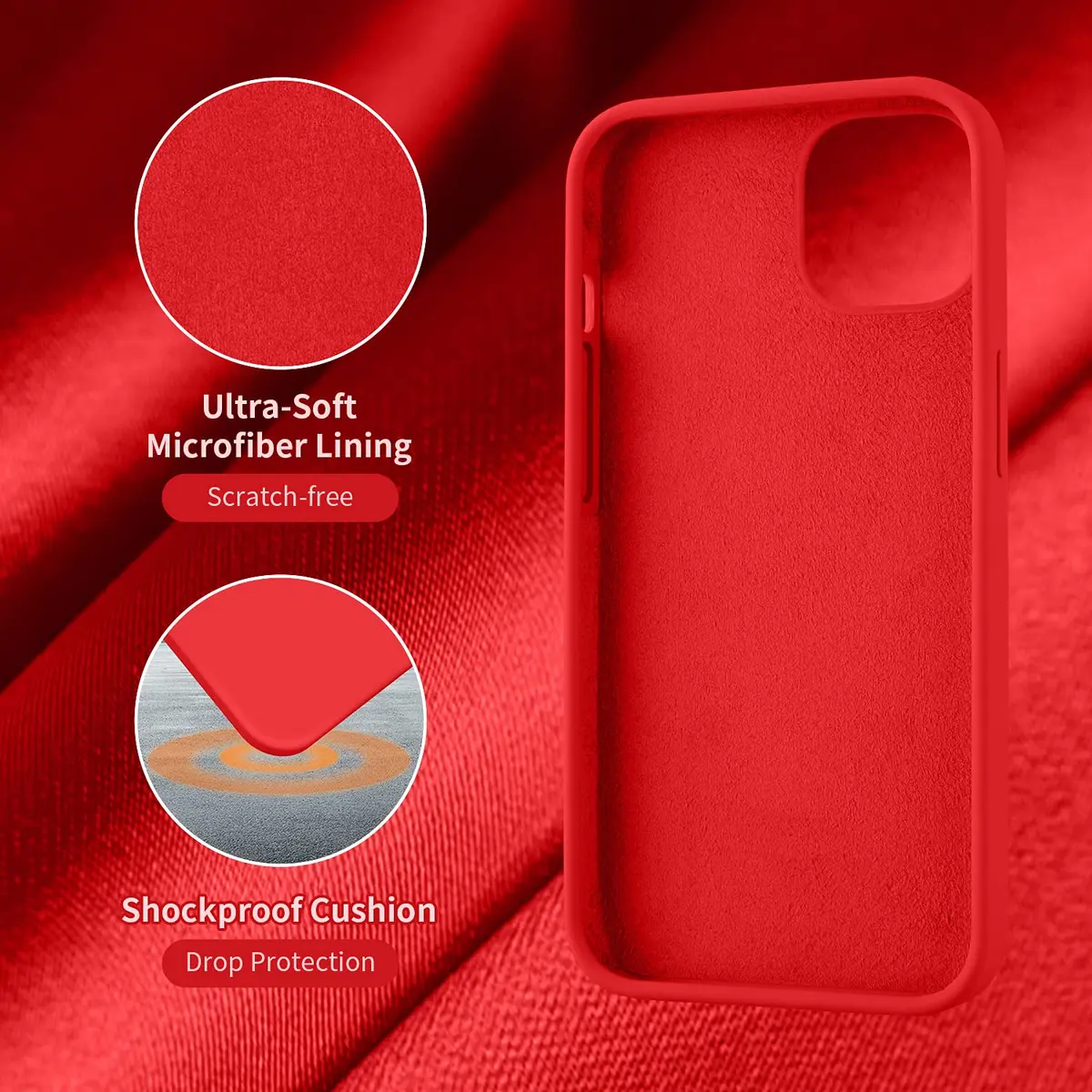 Cordking Silicone Ultra Slim Shockproof Phone Case for iPhone 13 & 14 | Microfiber Lined, Red - view 6