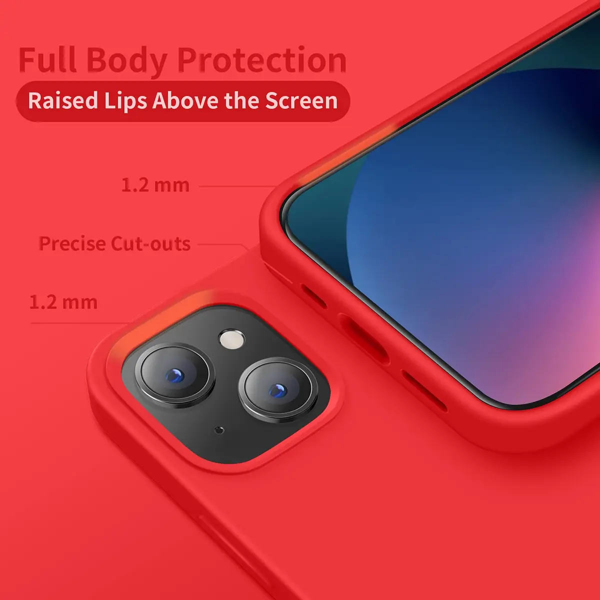 Cordking Silicone Ultra Slim Shockproof Phone Case for iPhone 13 & 14 | Microfiber Lined, Red - view 4