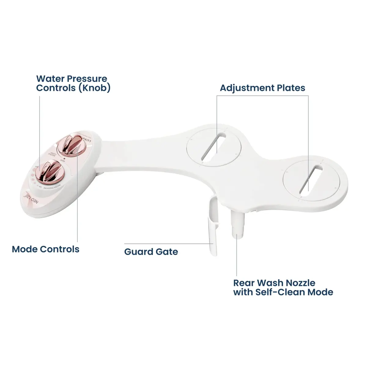 LUXE Bidet NEO 120 Bidet Attachment Rose Gold | Single Nozzle Self-Cleaning Mechanical Bidet for Toilet Seats 18 cm (7 in) - view 8
