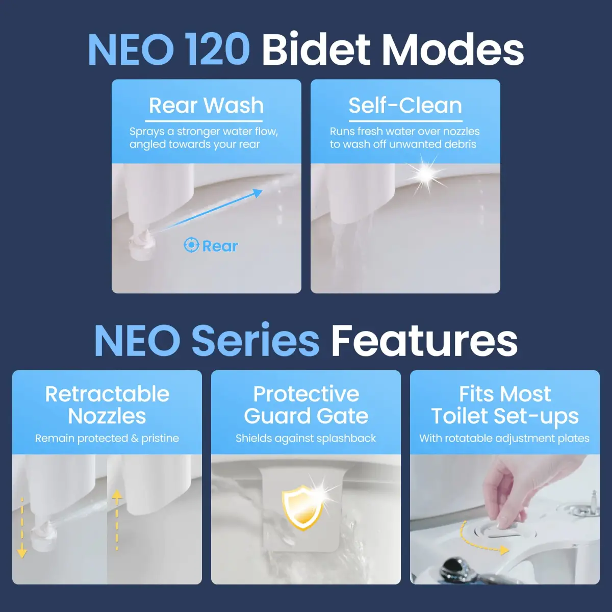 LUXE Bidet NEO 120 Bidet Attachment Rose Gold | Single Nozzle Self-Cleaning Mechanical Bidet for Toilet Seats 18 cm (7 in) - view 3