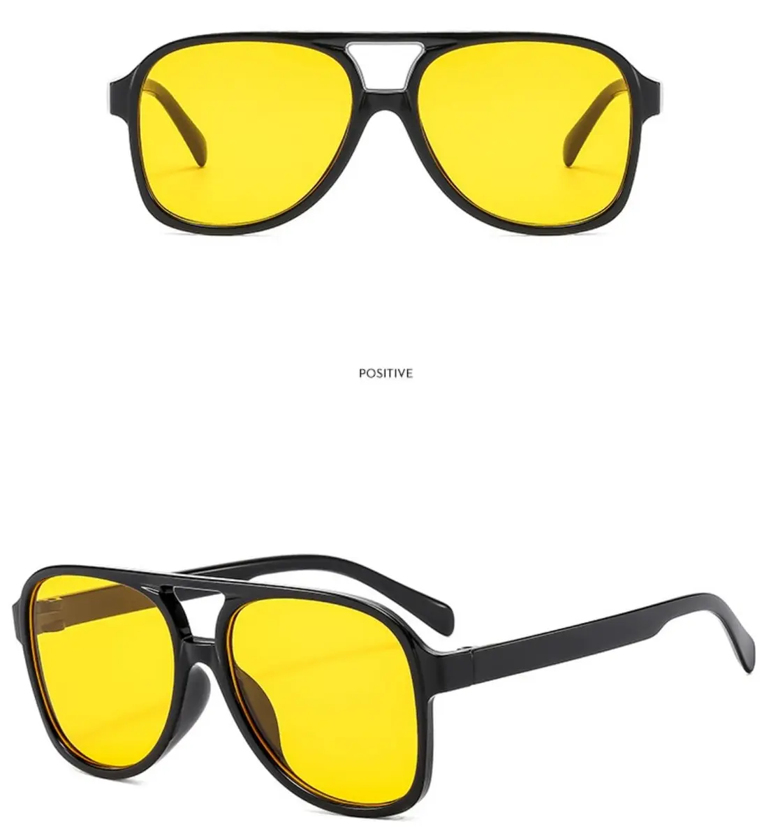 IKUVNA Vintage Aviator Sunglasses for Women Men 70s Glasses Oversized Yellow Lens Shades (Black) | Retro Style UV400 - view 4