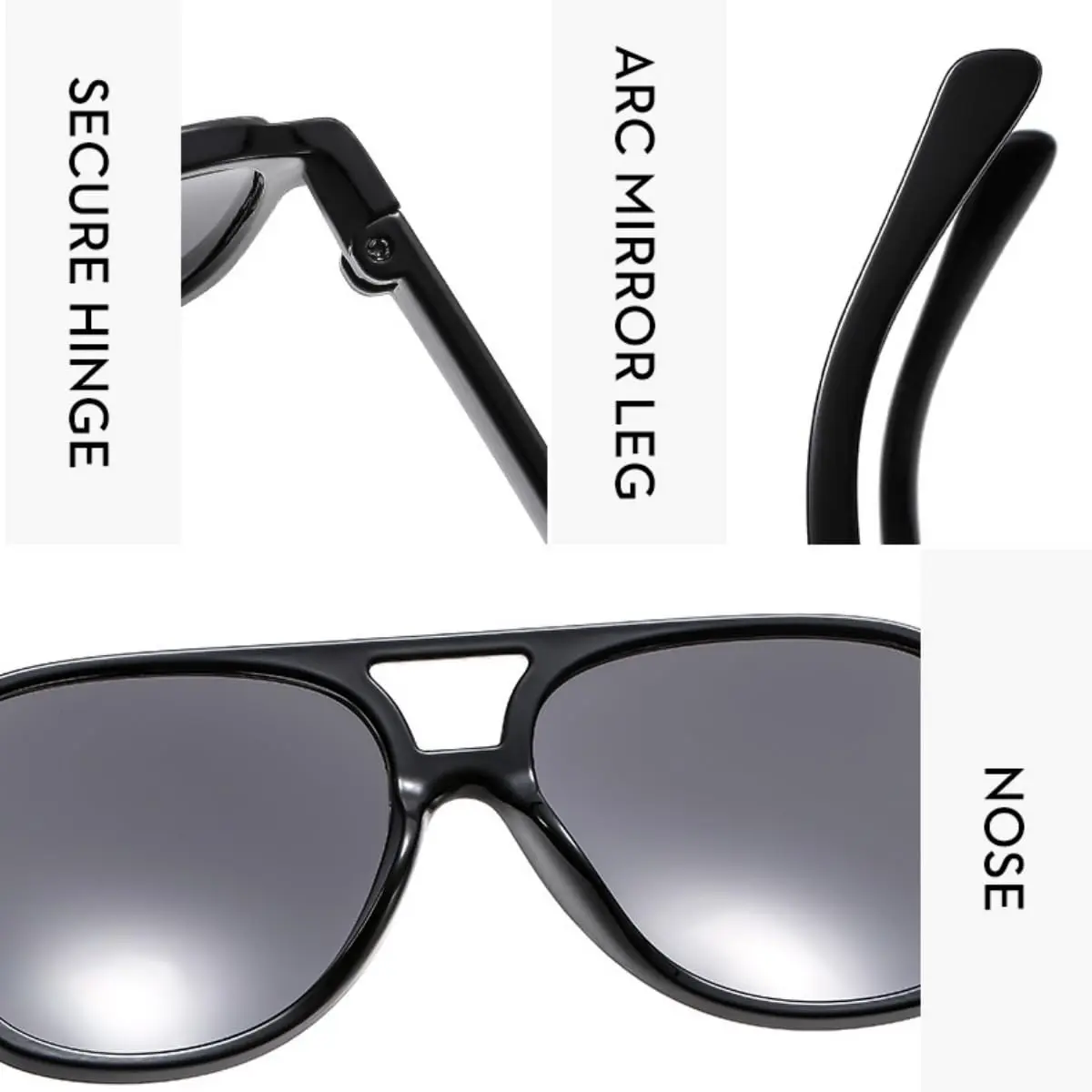 IKUVNA Vintage Aviator Sunglasses for Women Men 70s Glasses Oversized Yellow Lens Shades (Black) | Retro Style UV400 - view 5
