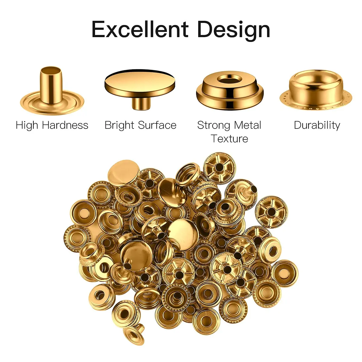 Moocci Gold Snap Fastener Kit with Tools, 15mm (0.59 Inch) Stainless Steel Snaps - 50 Sets | Heavy Duty for Leather & Fabric - view 5