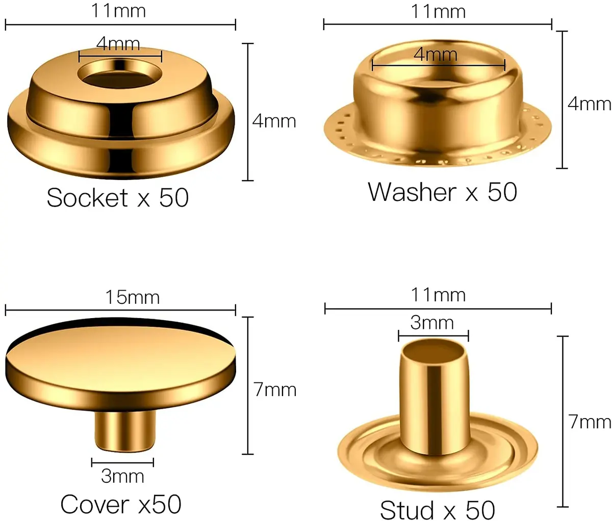 Moocci Gold Snap Fastener Kit with Tools, 15mm (0.59 Inch) Stainless Steel Snaps - 50 Sets | Heavy Duty for Leather & Fabric - view 2