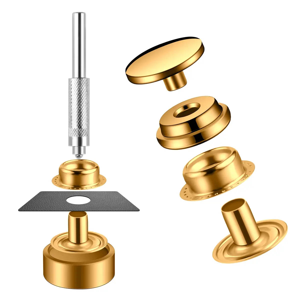 Moocci Gold Snap Fastener Kit with Tools, 15mm (0.59 Inch) Stainless Steel Snaps - 50 Sets | Heavy Duty for Leather & Fabric - view 4