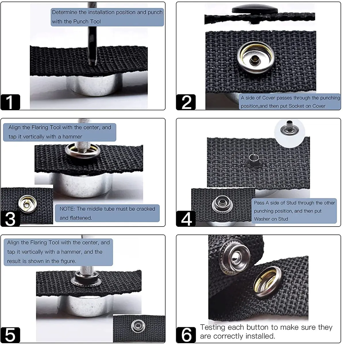 Moocci Snap Fastener Kit, 50 Sets, Marine Grade Stainless Steel, Silver | Durable, Easy to Install, Suitable for Fabric & Leather - view 5