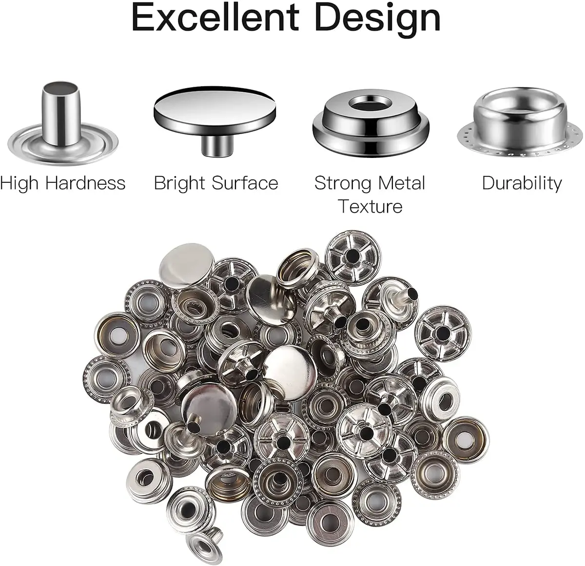 Moocci Snap Fastener Kit, 50 Sets, Marine Grade Stainless Steel, Silver | Durable, Easy to Install, Suitable for Fabric & Leather - view 6