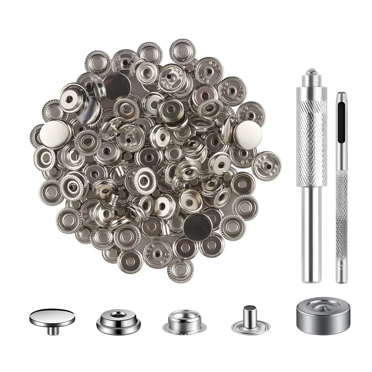 Moocci Snap Fastener Kit, 50 Sets, Marine Grade Stainless Steel, Silver | Durable, Easy to Install, Suitable for Fabric & Leather - view 9