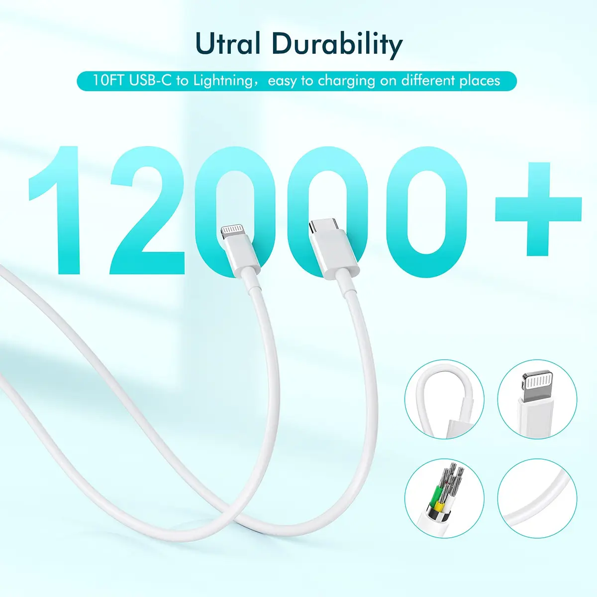 Banety iPhone Fast Charger,10FT USB C Lightning Cable, PD 3.0, MFi Certified, Extra Long, Compatible with iPhone 14/Pro/Max/13/12/11/SE/iPad - view 3