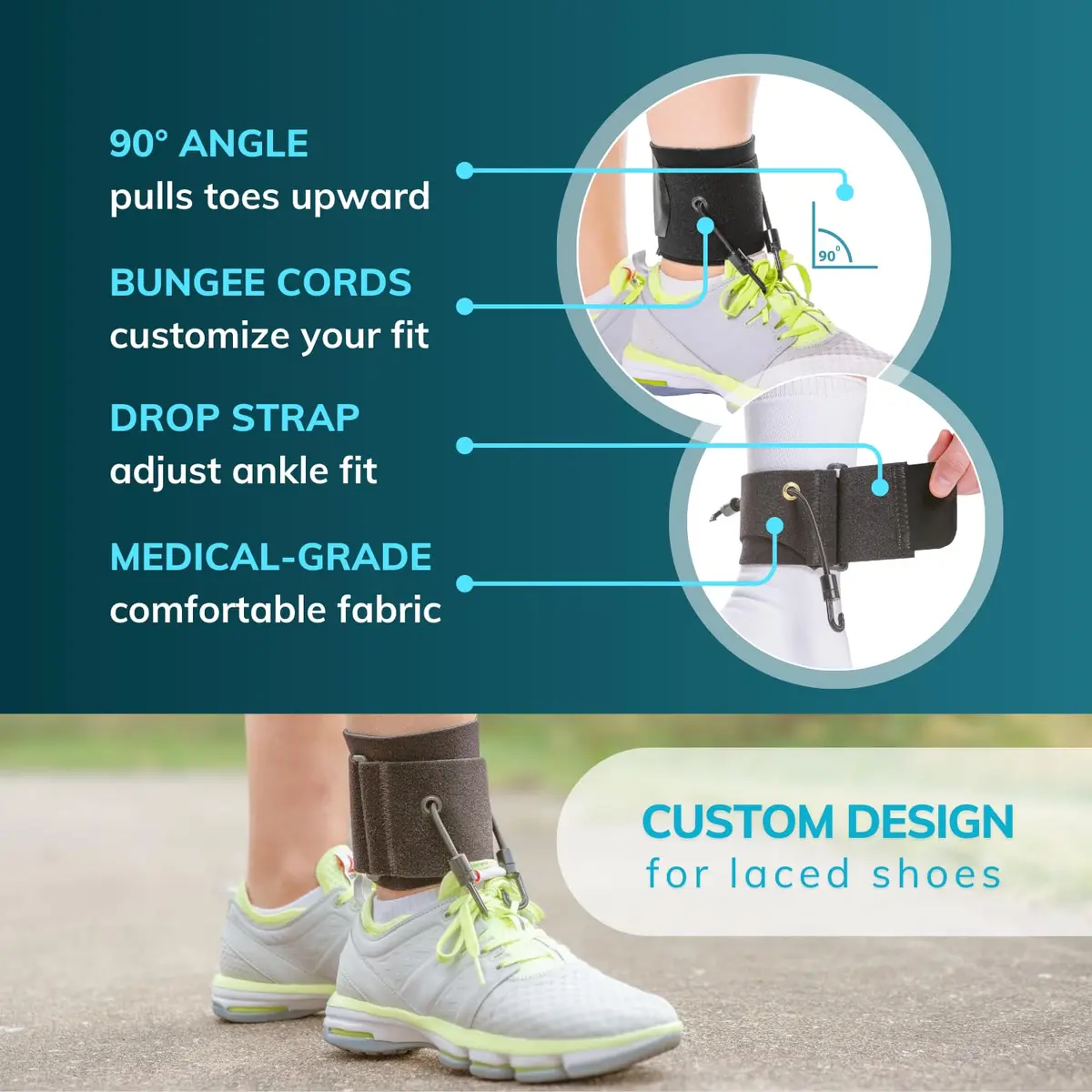 BraceAbility AFO Foot Drop Brace - Adjustable Soft Ankle Foot Orthosis for Men & Women, Walking with Shoes, Toe Lifter Support, Dorsiflexion Assist Fits Left or Right (L/XL) - view 6
