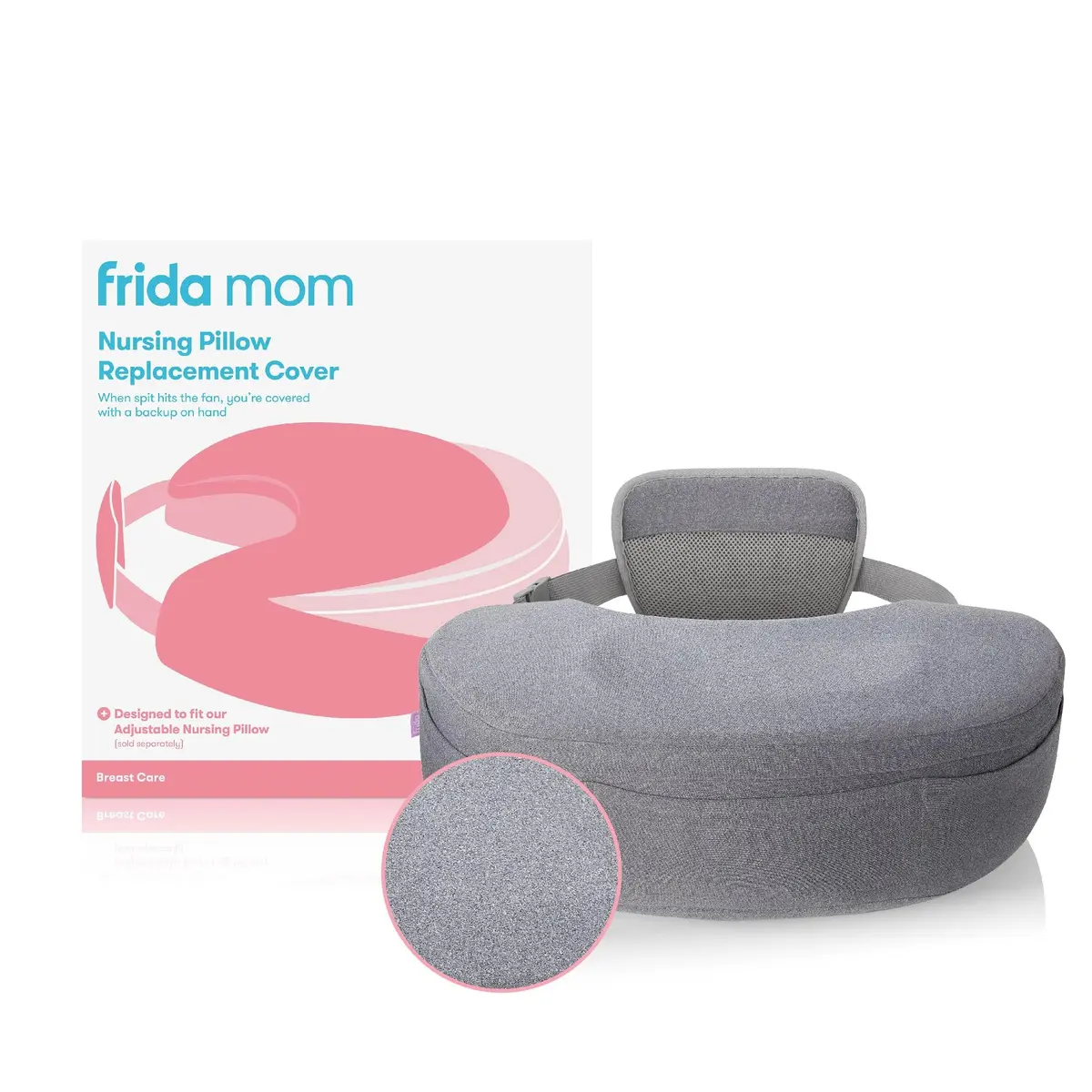 Frida Mom L-Shape Nursing Pillow Cover, Standard Size, Gray | Soft Fabric Replacement for Feeding Support - main product image