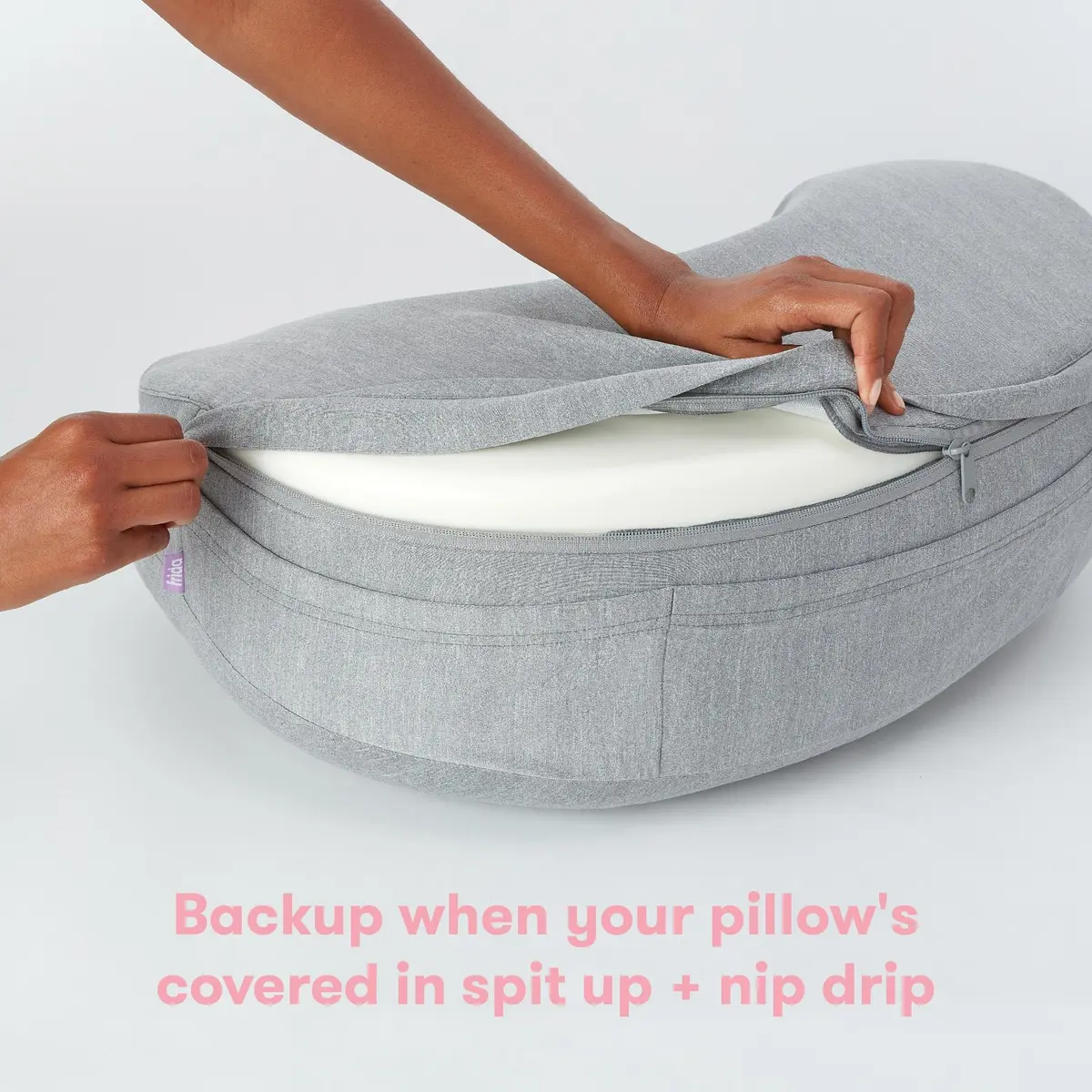 Frida Mom L-Shape Nursing Pillow Cover, Standard Size, Gray | Soft Fabric Replacement for Feeding Support - view 2