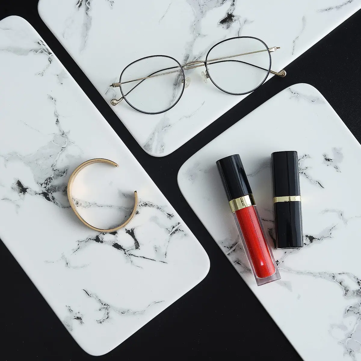 Dobbyby Vanity Tray Makeup Organizer in Stainless Steel & Marble Print | Elegant Bathroom & Dresser Storage (70-120 chars) - view 5
