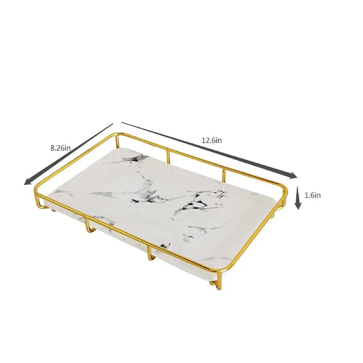 Dobbyby Vanity Tray Makeup Organizer in Stainless Steel & Marble Print | Elegant Bathroom & Dresser Storage (70-120 chars) - view 7