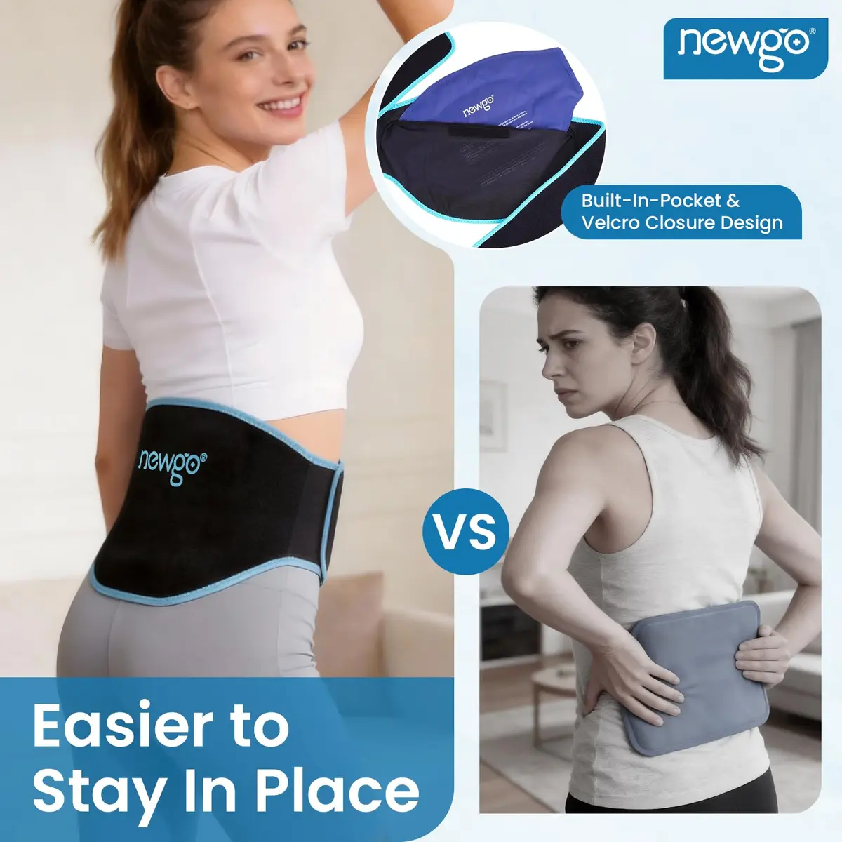 NEWGO Black 2 Pack Gel Ice Pack Wrap for Lower Back Pain Relief | Contours to Back Shape - view 5